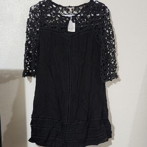 En Creme Black Crochet Yoke Midi Dress